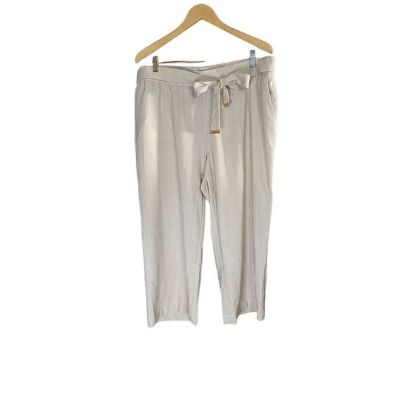Calvin Klein women’s tan and white striped wide leg capris size OX/1X - Picture 1 of 5